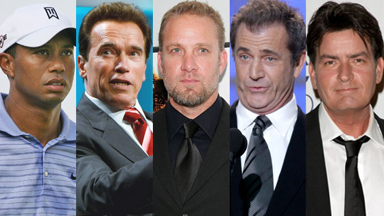 Arnold Schwarzenegger, Jesse James, Mel Gibson, Tiger Woods, Charlie Sheen Arnold Schwarzenegger, Jesse James, Mel Gibson, Tiger Woods, Charlie Sheen